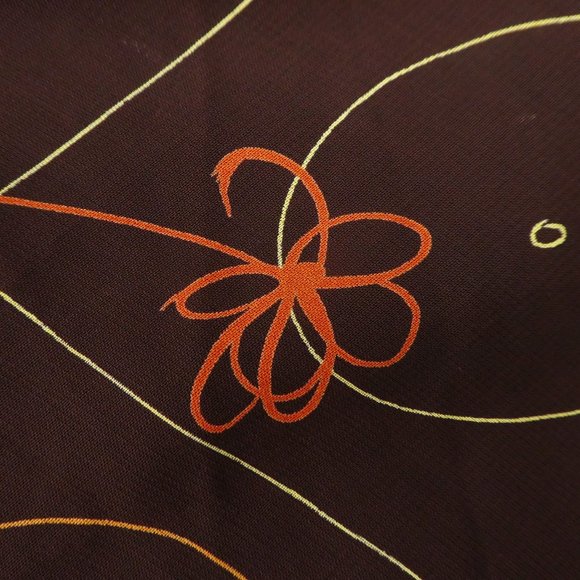 Vintage 90s Dress Geo Floral Brown Orange Lined Tessuto Keyhole Button Back USA - Picture 6 of 8